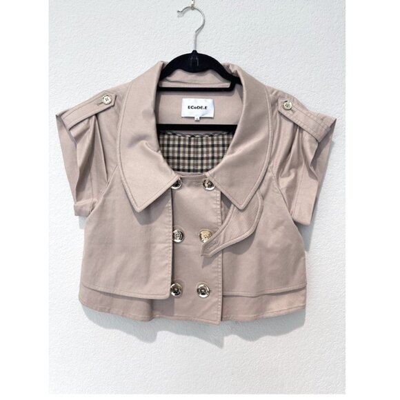 Khaki Crop Trench Coat - Picture 1 of 6